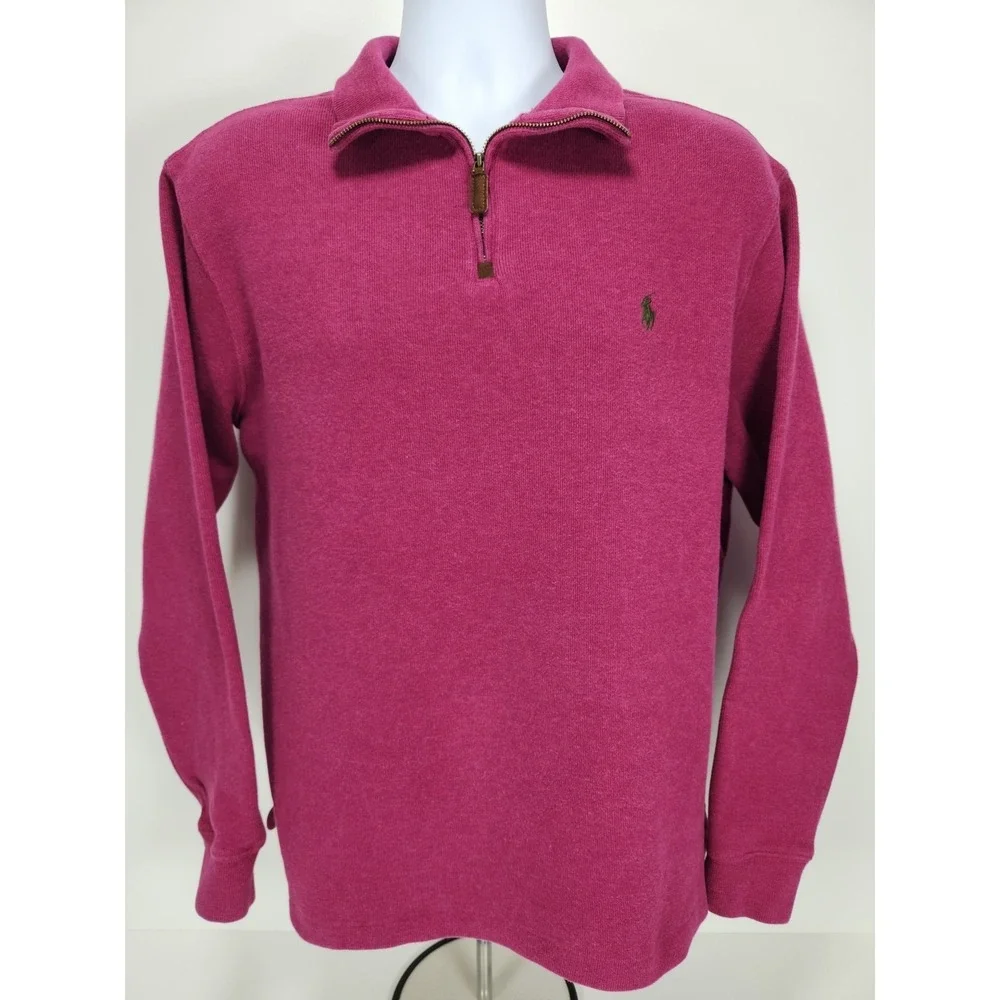 Polo Ralph‎ Lauren Sweater Mens L Magenta Quarter Zip Mock Neck Cotton Pullover